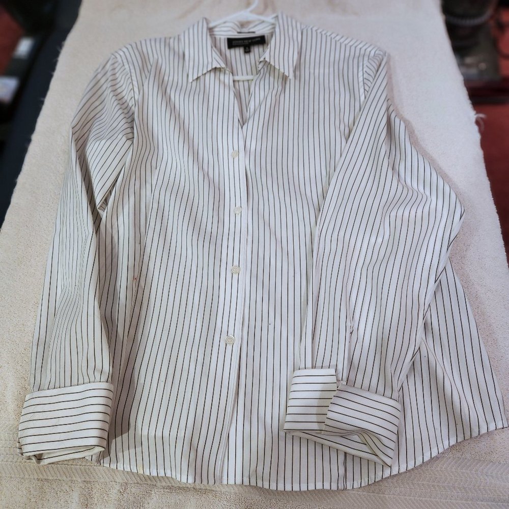 Non-iron White with Black stripes Blouse